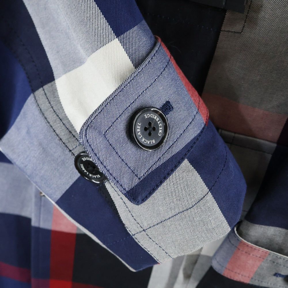 BURBERRY BLACK LABEL(バーバリー ブラックレーベル) チェック総柄 トグルボタン ダッフル コート ネイビー/レッド 51F06-305-26