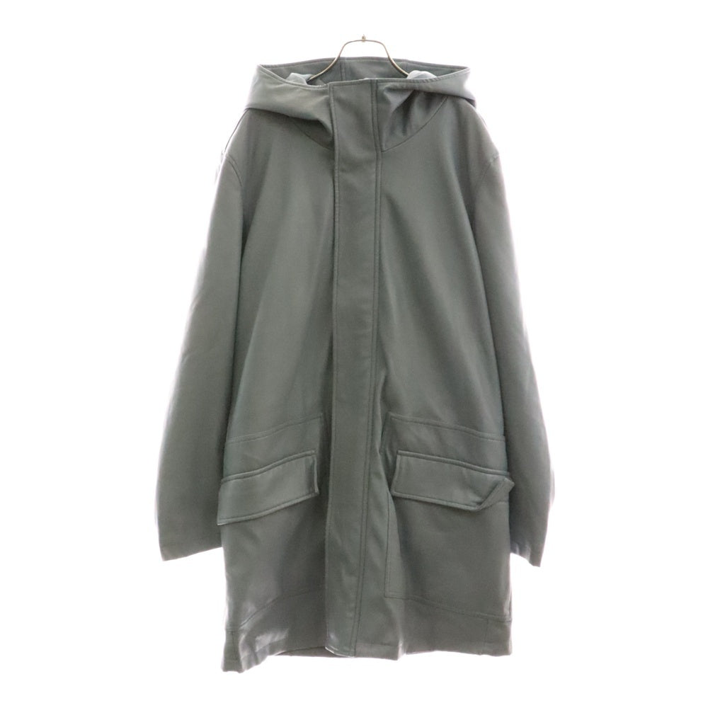 noID(ノーアイディー) フード付きコート レザージャケット ライトブルー ブラック金具 合成皮革