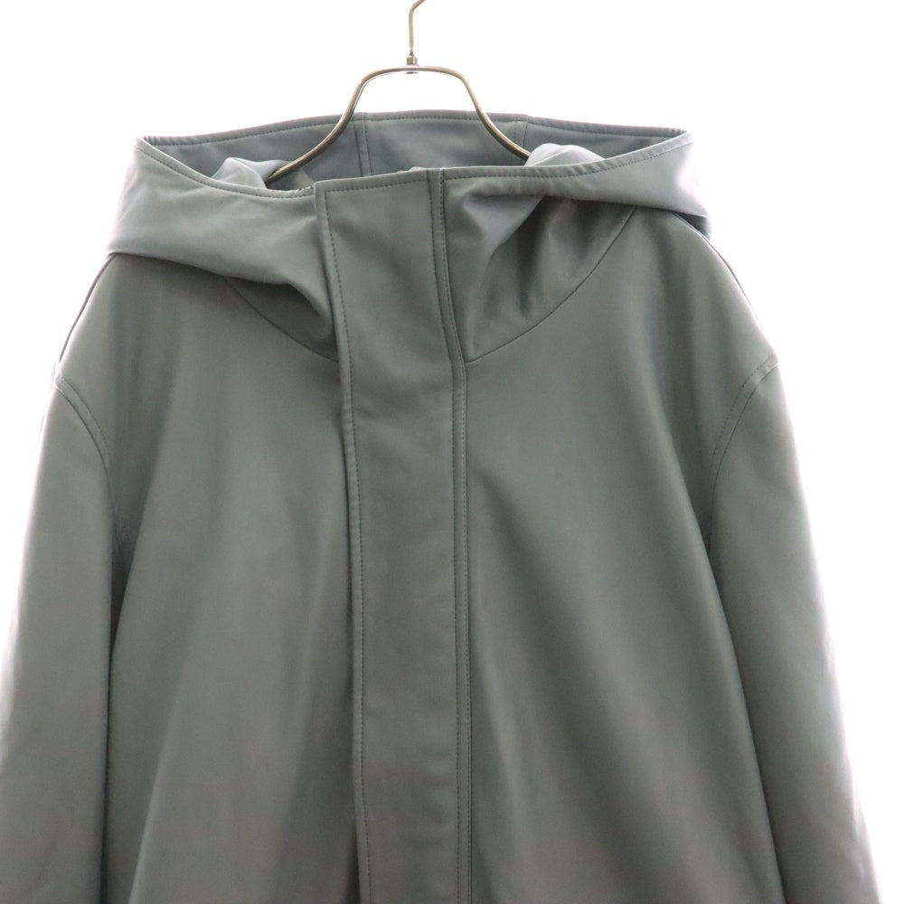 noID(ノーアイディー) フード付きコート レザージャケット ライトブルー ブラック金具 合成皮革