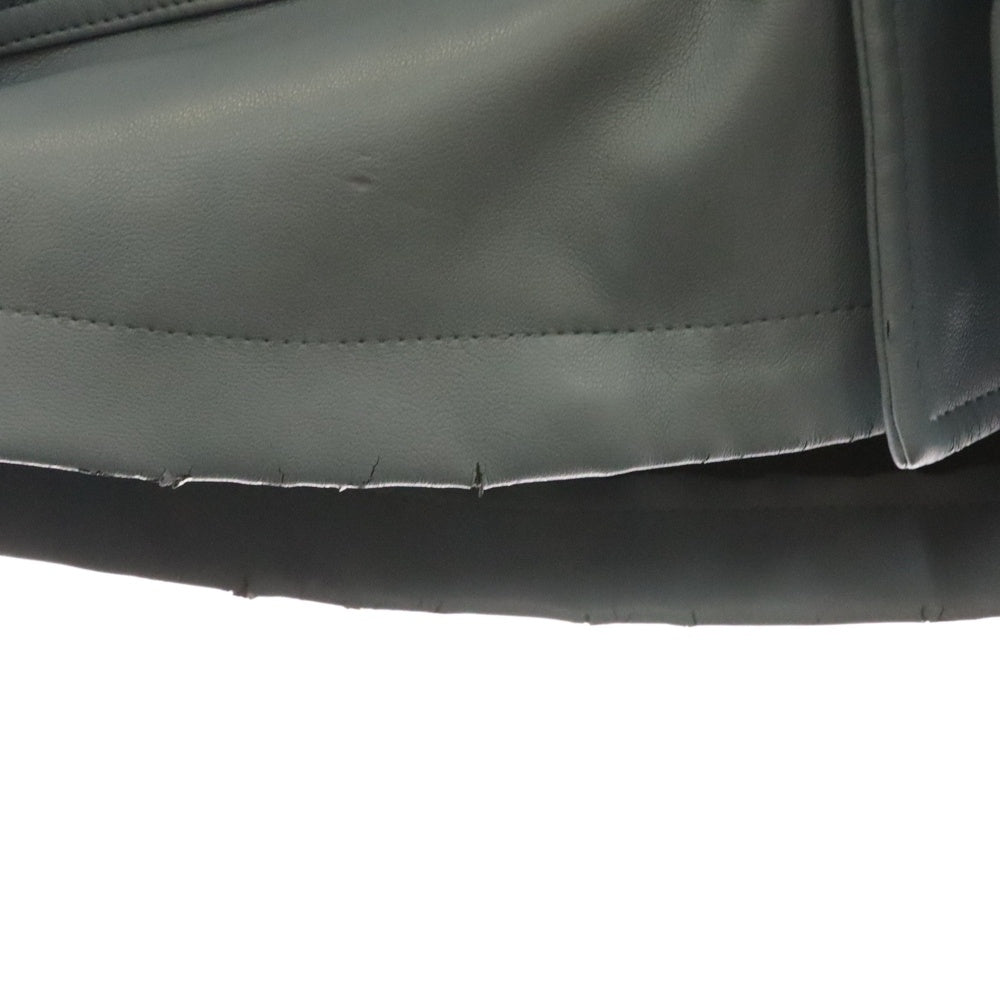 noID(ノーアイディー) フード付きコート レザージャケット ライトブルー ブラック金具 合成皮革