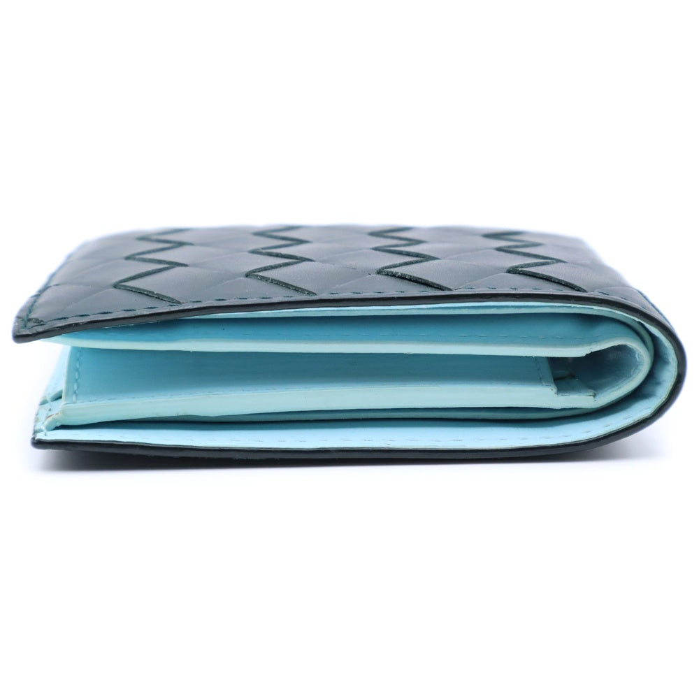 BOTTEGA VENETA(ボッテガヴェネタ) イントレチャート 二つ折り財布 コンパクトウォレット カードケース ダークグリーン×ライトブルー レザー