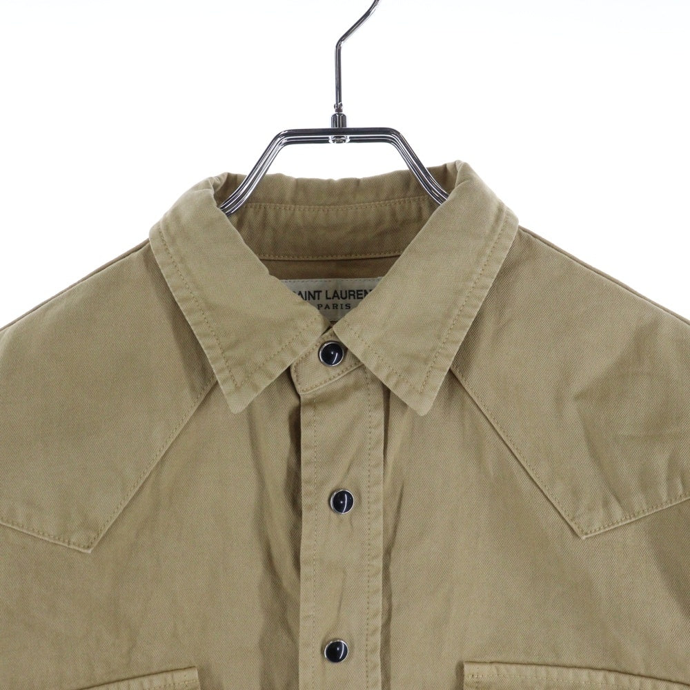 SAINT LAURENT PARIS(サンローランパリ) 20SS ウエスタン スナップボタン コットン 長袖シャツ ベージュ 597059