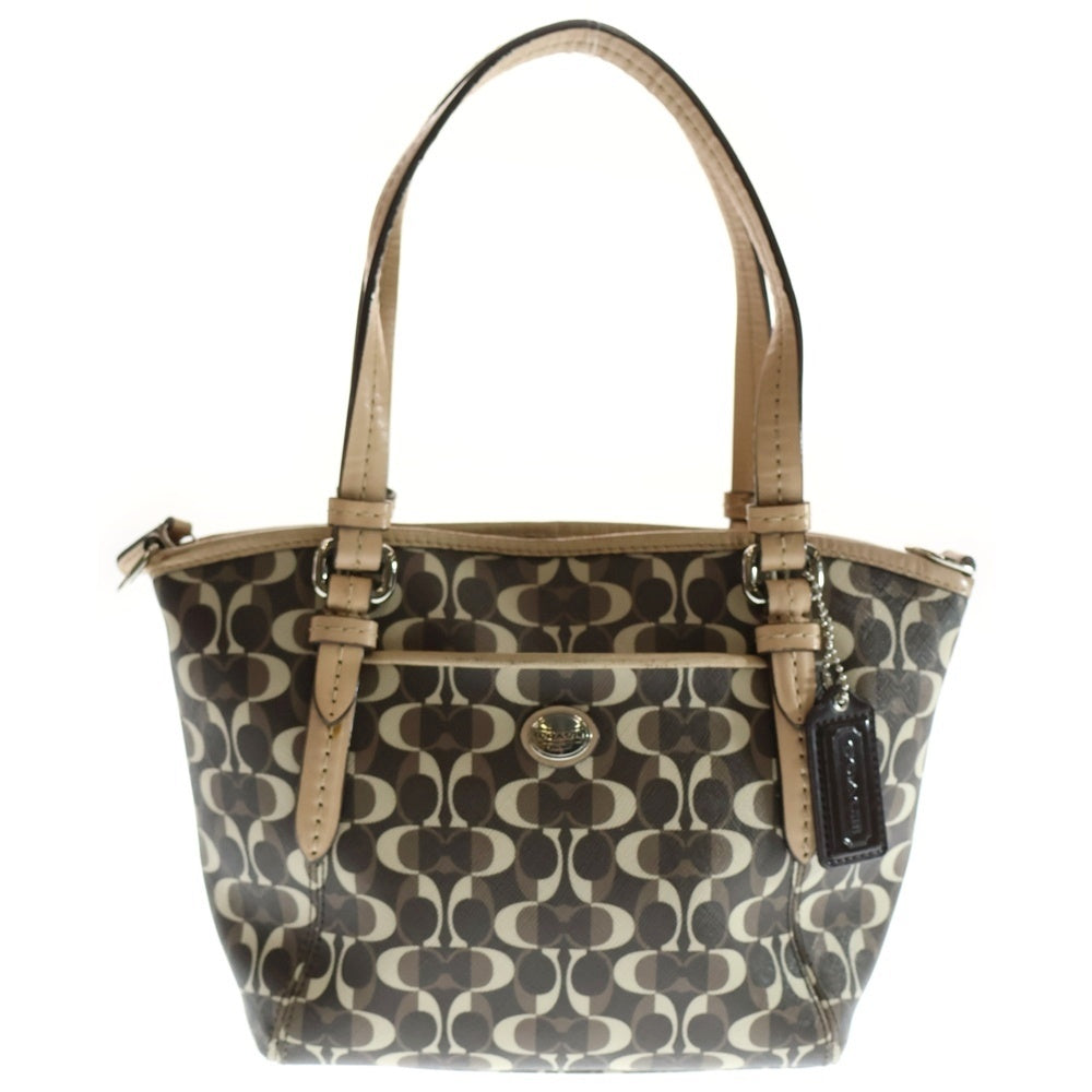 COACH(コーチ) シグネチャー 2WAYハンドバッグ ショルダーバッグ ブラウン×ベージュ シルバー金具 レザー×PVC F26401