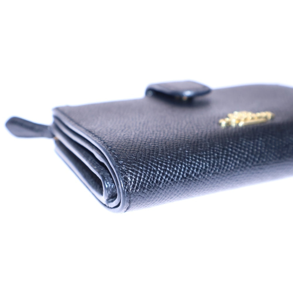 COACH(コーチ) コンパクトウォレット 二つ折り財布 カードケース ブラック レザー ゴールド金具