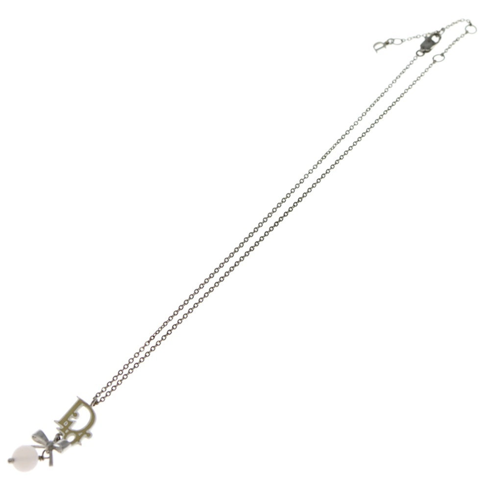 DIOR(ディオール) チャーム リボン ネックレス ペンダント ピンク チェーン シルバー