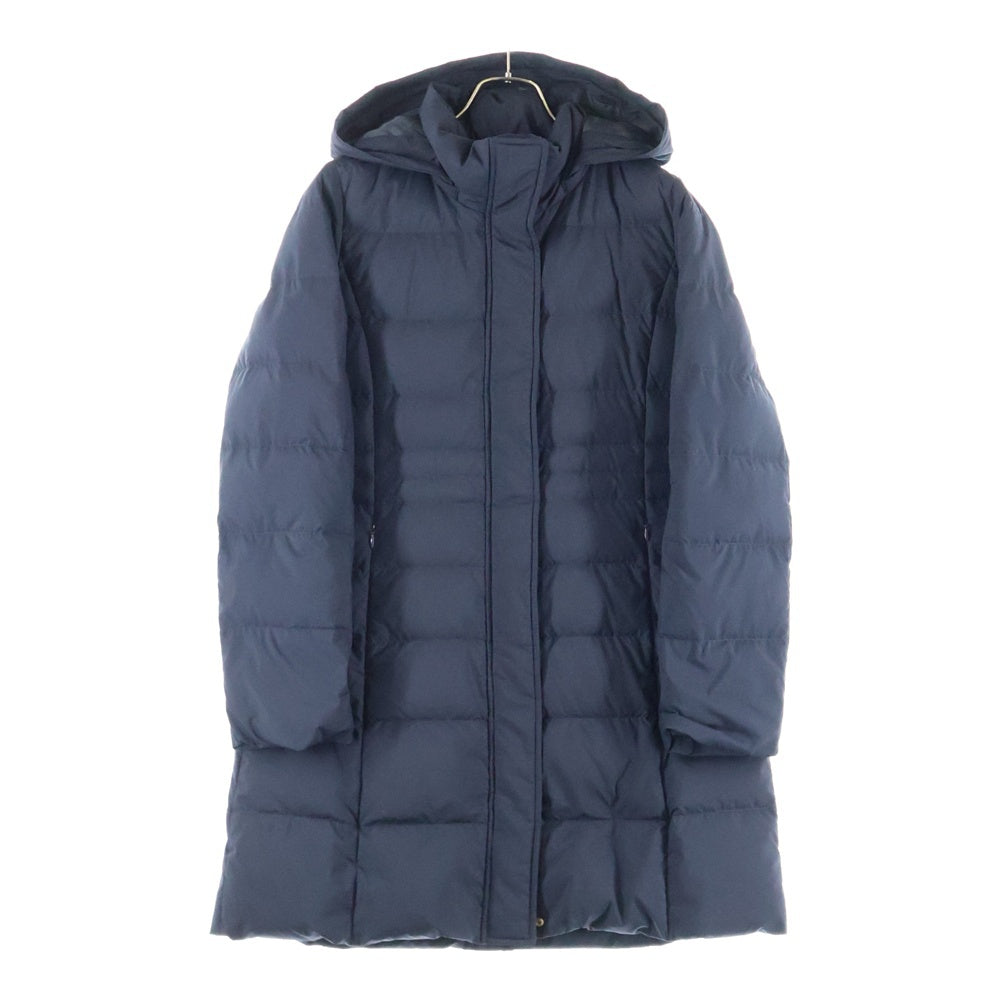 BLUE LABEL CRESTBRIDGE(ブルーレーベルクレストブリッジ) 裏地チェック総柄 フーデッド ジップアップ ダウン ロング ジャケット コート ネイビー 56C02-413-29