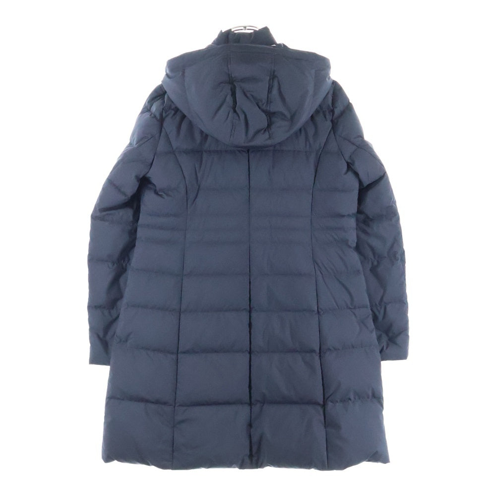 BLUE LABEL CRESTBRIDGE(ブルーレーベルクレストブリッジ) 裏地チェック総柄 フーデッド ジップアップ ダウン ロング ジャケット コート ネイビー 56C02-413-29