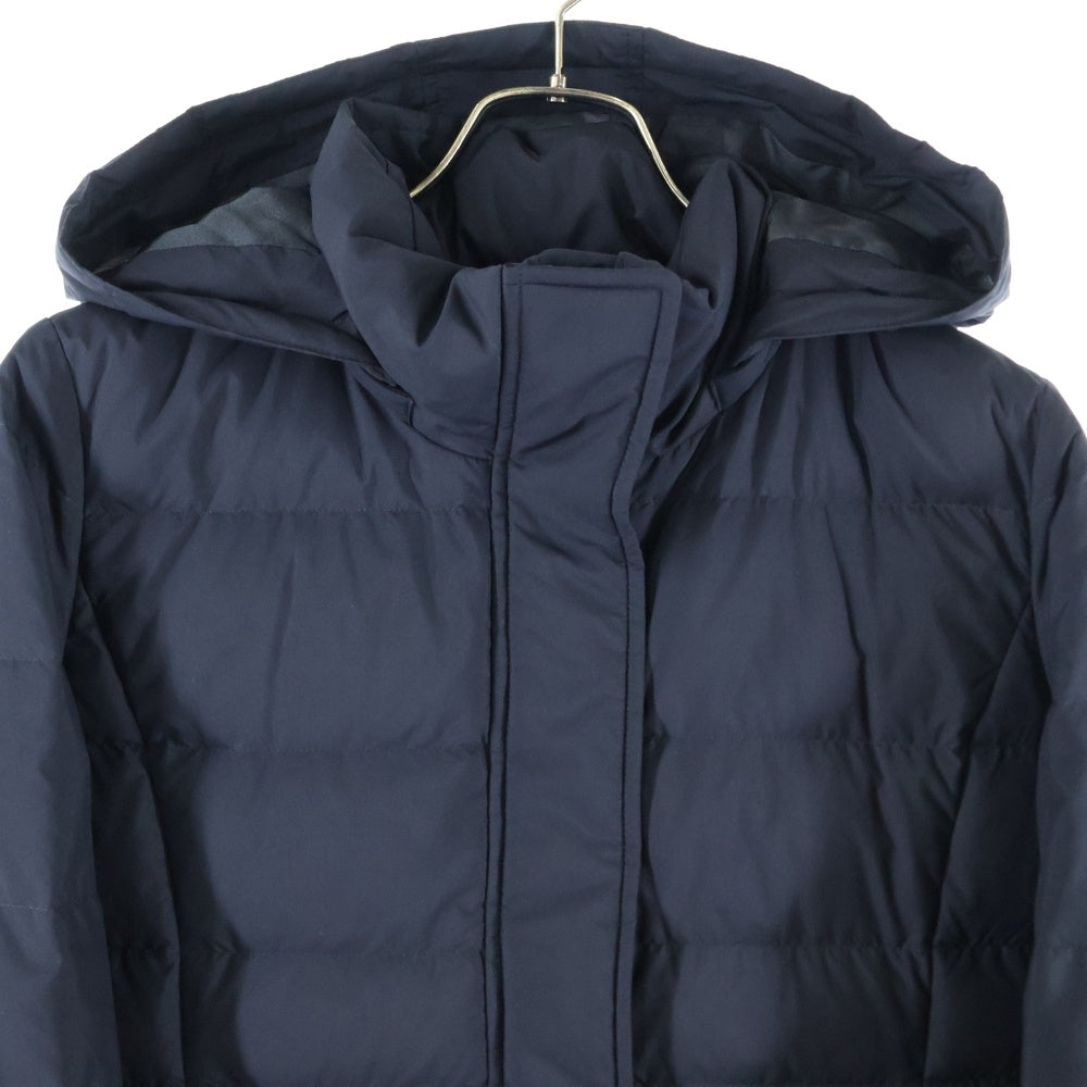 BLUE LABEL CRESTBRIDGE(ブルーレーベルクレストブリッジ) 裏地チェック総柄 フーデッド ジップアップ ダウン ロング ジャケット コート ネイビー 56C02-413-29