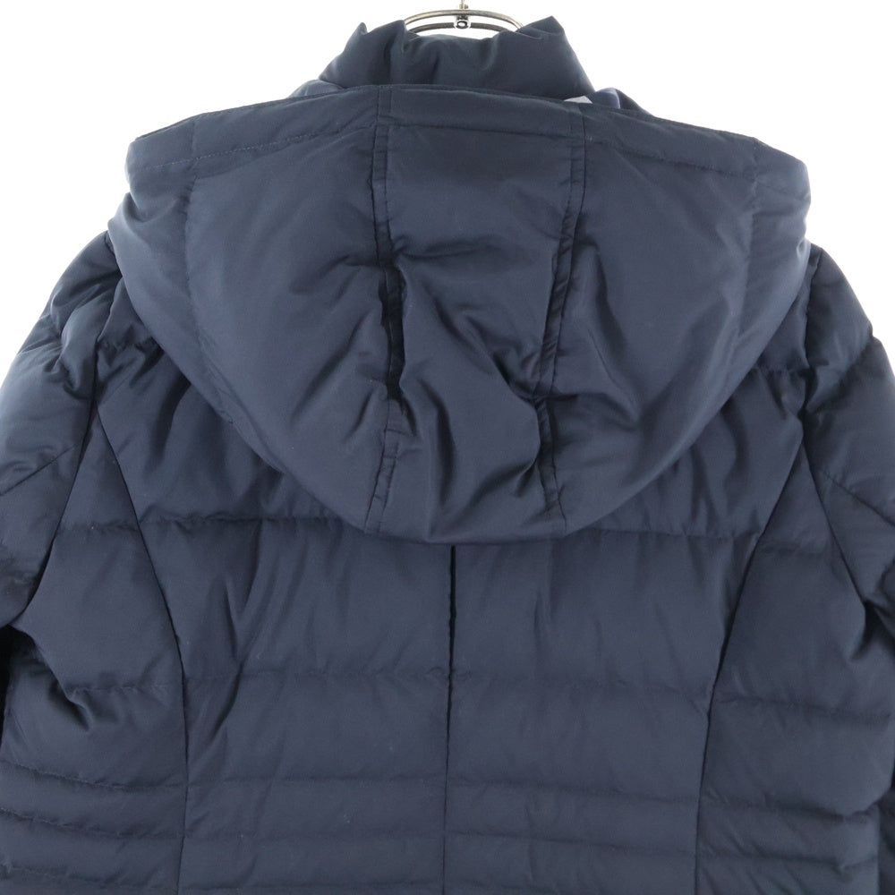 BLUE LABEL CRESTBRIDGE(ブルーレーベルクレストブリッジ) 裏地チェック総柄 フーデッド ジップアップ ダウン ロング ジャケット コート ネイビー 56C02-413-29