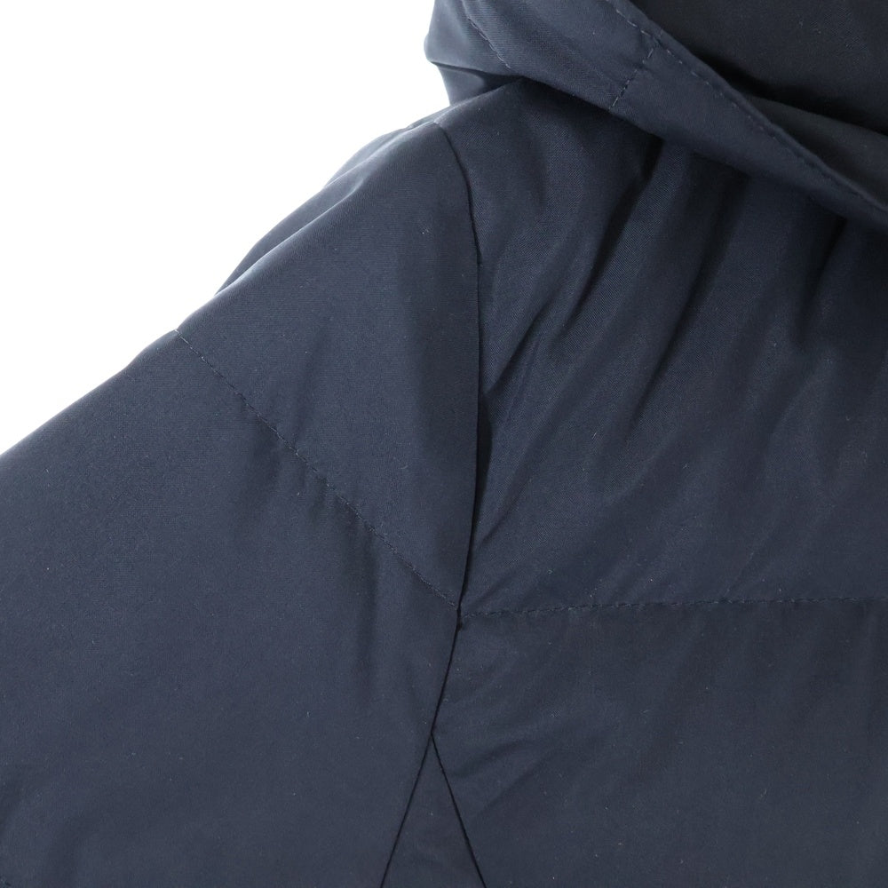 BLUE LABEL CRESTBRIDGE(ブルーレーベルクレストブリッジ) 裏地チェック総柄 フーデッド ジップアップ ダウン ロング ジャケット コート ネイビー 56C02-413-29