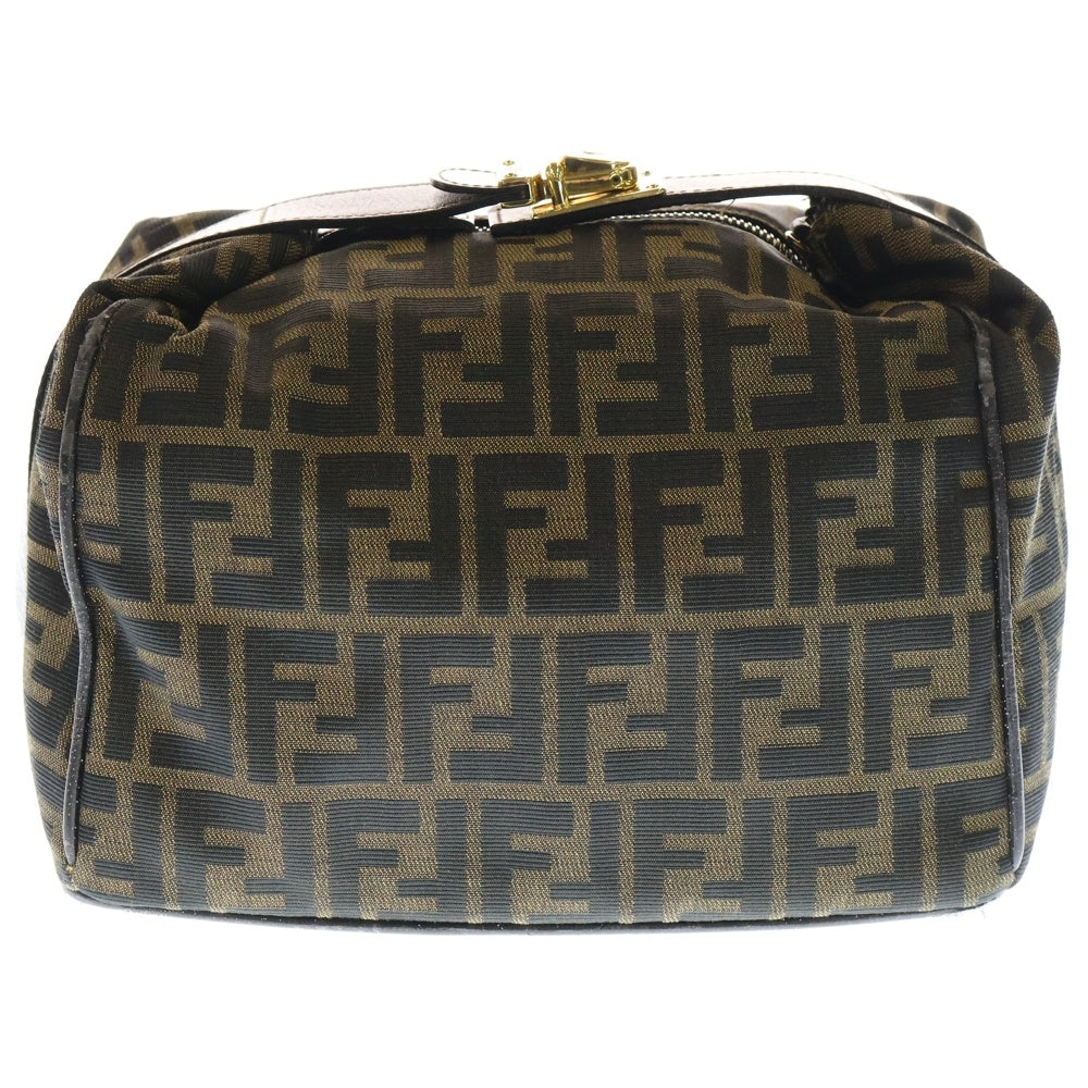 FENDI(フェンディ) FF ズッカ柄 レザー切替キャンバスバニティバッグ ハンドバッグ GD金具 ブラウン