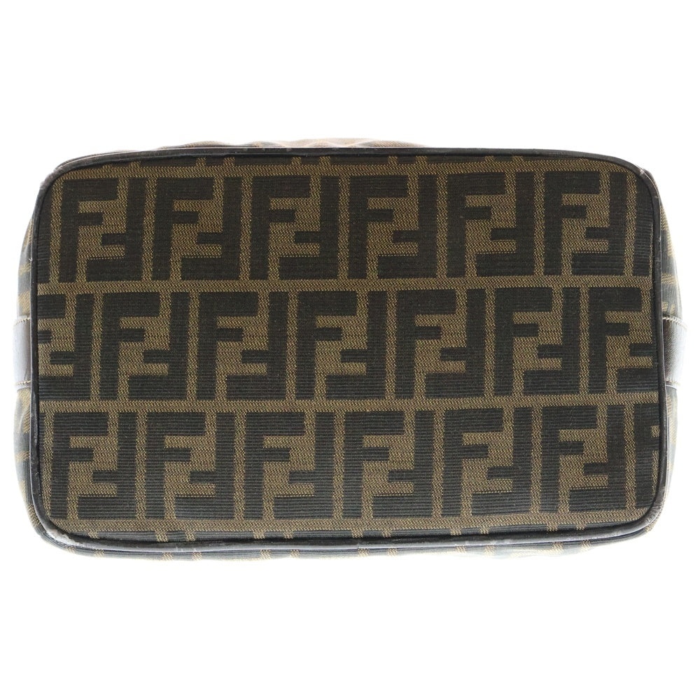 FENDI(フェンディ) FF ズッカ柄 レザー切替キャンバスバニティバッグ ハンドバッグ GD金具 ブラウン