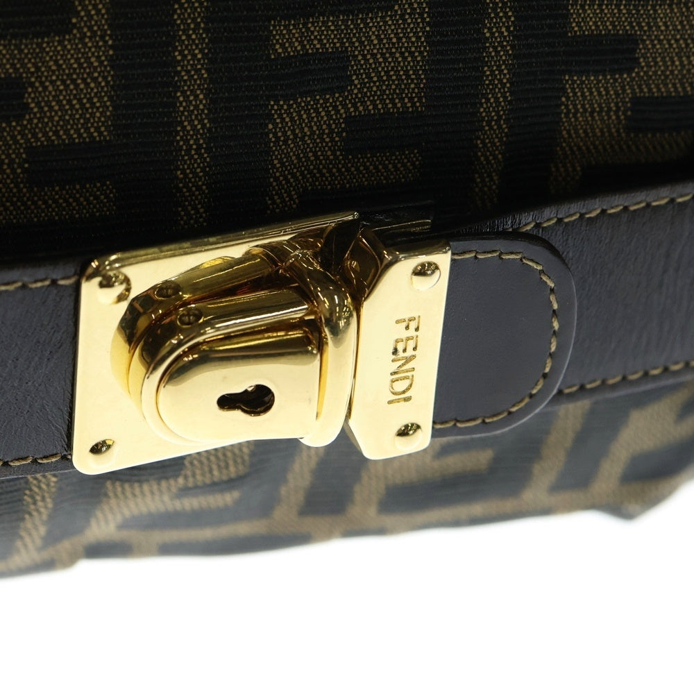 FENDI(フェンディ) FF ズッカ柄 レザー切替キャンバスバニティバッグ ハンドバッグ GD金具 ブラウン