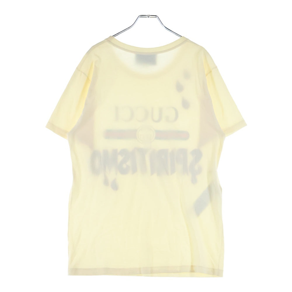 GUCCI(グッチ) SPIRITISMO ビーズ刺繍 ヴィンテージロゴプリント クルーネック 半袖Tシャツ カットソー イエロー 492347