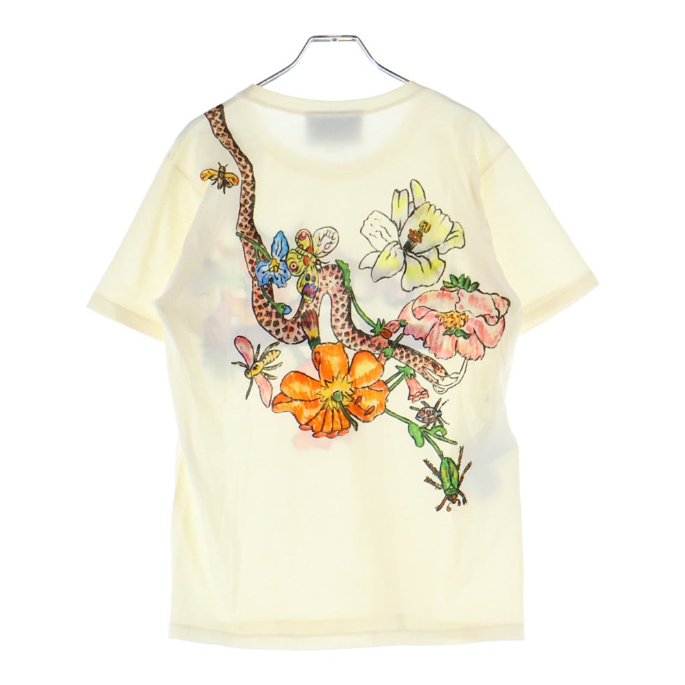 GUCCI(グッチ) ヴィンテージロゴ スネーク フラワー プリント クルーネック 半袖Tシャツ カットソー イエロー 492347