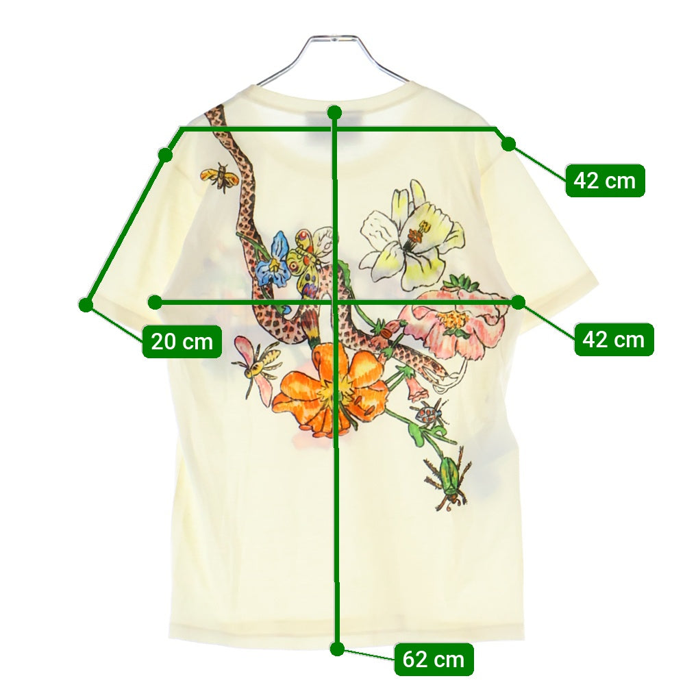 GUCCI(グッチ) ヴィンテージロゴ スネーク フラワー プリント クルーネック 半袖Tシャツ カットソー イエロー 492347