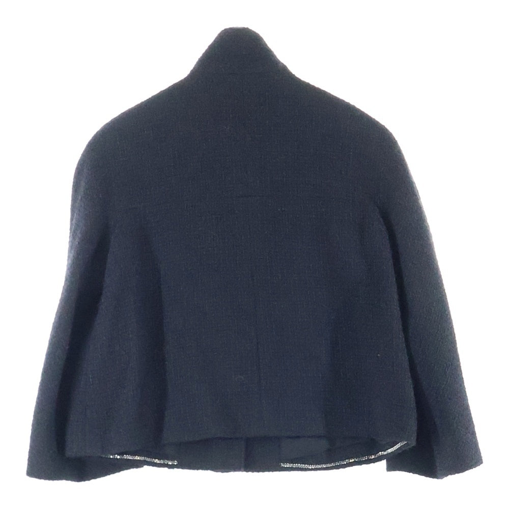 CHANEL(シャネル) ココマーク グリポワボタン ウール ツイード スタンドカラー ジップアップ 比翼 クロップド ショートジャケット ブラック レディース P62026V19676