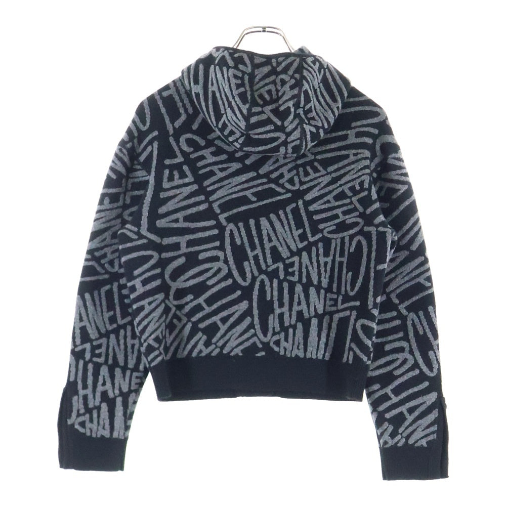 CHANEL(シャネル) ココマークボタン グラフィックロゴ 総柄ジャガード カシミヤ ニット フーデッド ジャケット カーディガン グレー/ブラック レディース P70640K10206