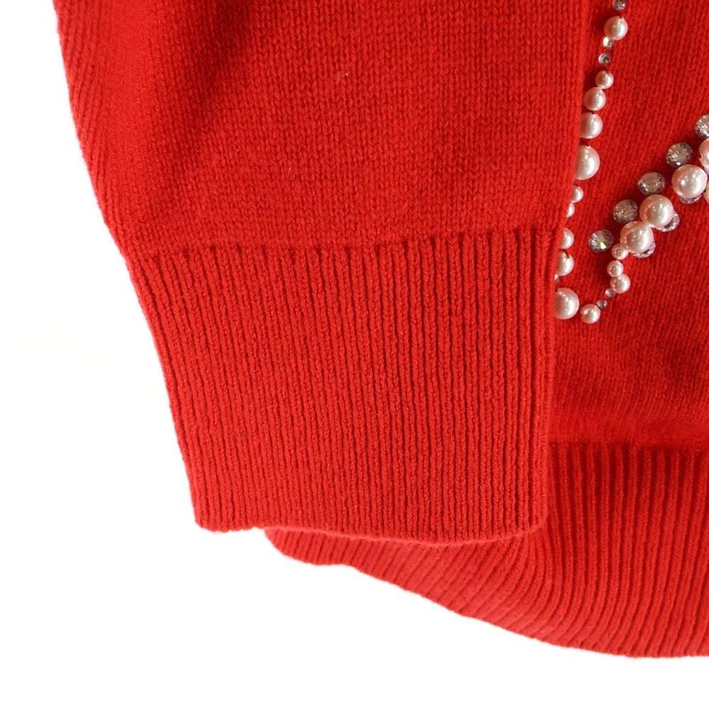 CHANEL(シャネル) ココマーク パール ビジュー ロゴ刺繍 カシミヤ プルオーバー 長袖 ニット セーター レッド レディース P70834K10086