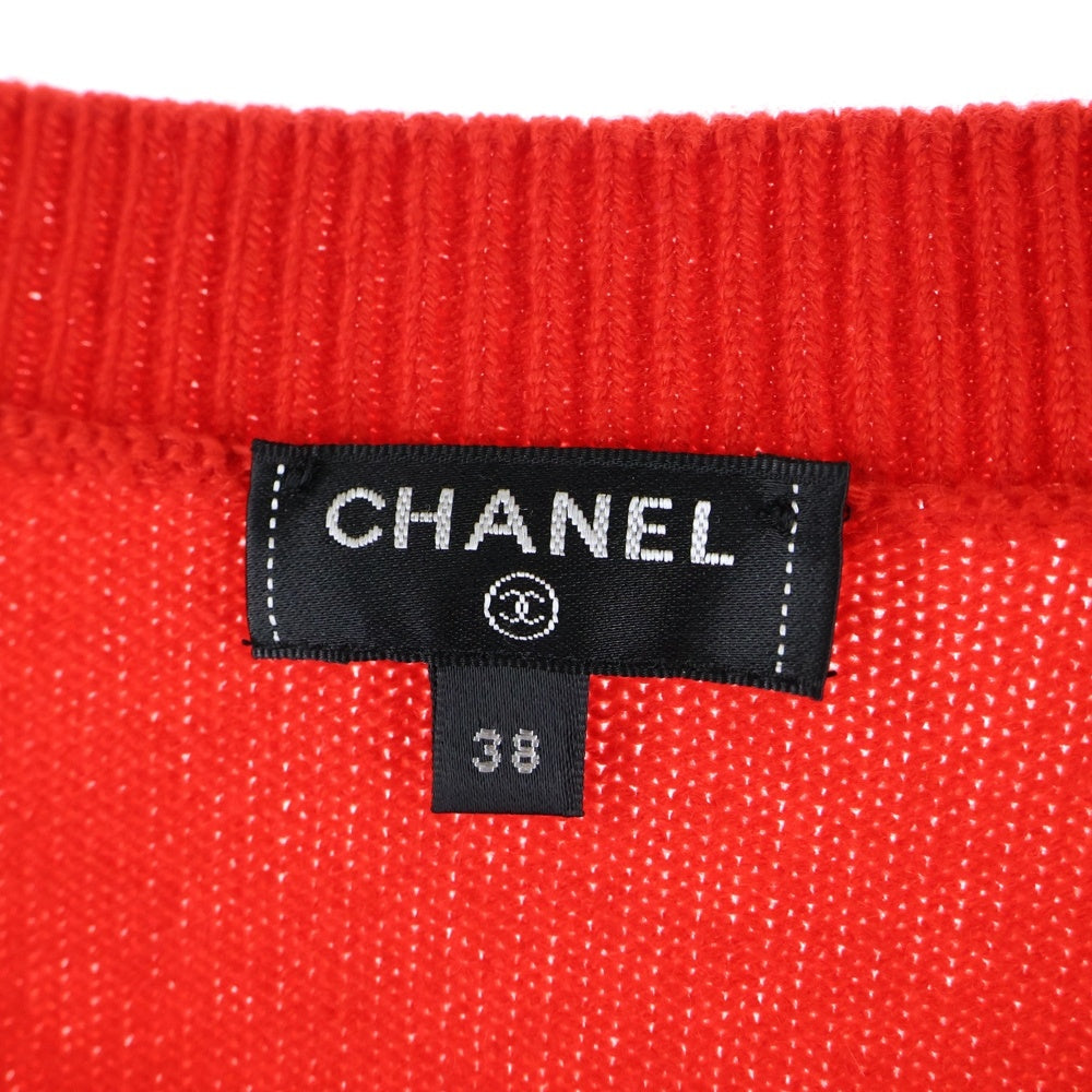 CHANEL(シャネル) ココマーク パール ビジュー ロゴ刺繍 カシミヤ プルオーバー 長袖 ニット セーター レッド レディース P70834K10086