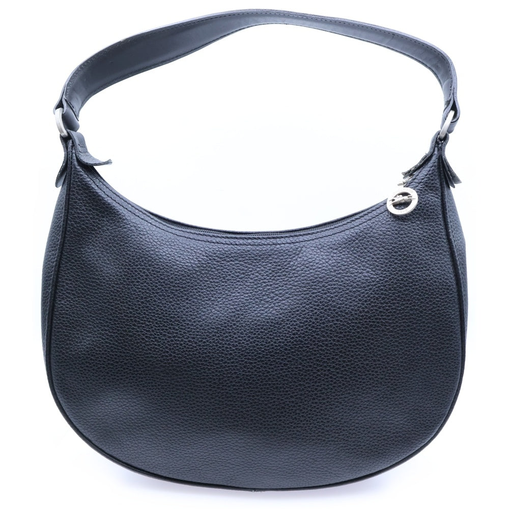 LONGCHAMP(ロンシャン) ベルトデザイン レザー ギャザー ワンショルダーバッグ シルバー金具 ブラック