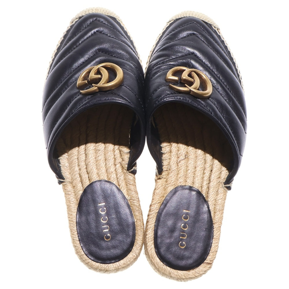 美品　GUCCI　エスパドリーユ　マーモント　レザー　35 1/2 GUCCI(グッチ) GGマーモント エスパドリーユ レザー フラット シューズ