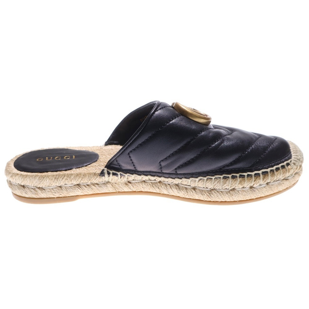 GUCCI(グッチ) GGマーモント エスパドリーユ レザー フラット シューズ ミュール ブラック レディース 551881
