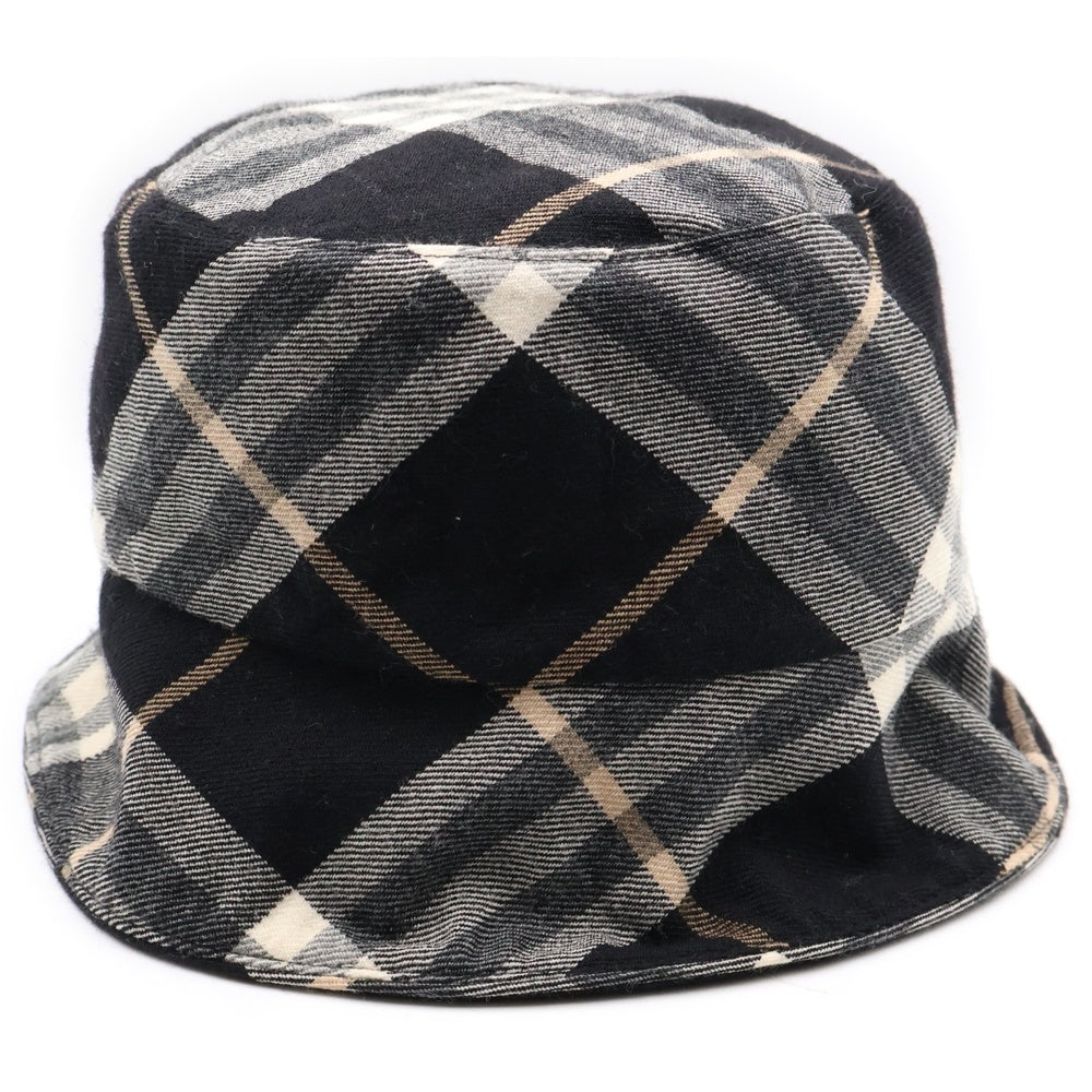 BURBERRY BLUE LABEL(バーバリーブルーレーベル) ロゴ刺繍 バーバリーチェックリバーシブルバケットハット 帽子 ブラック/ベージュ