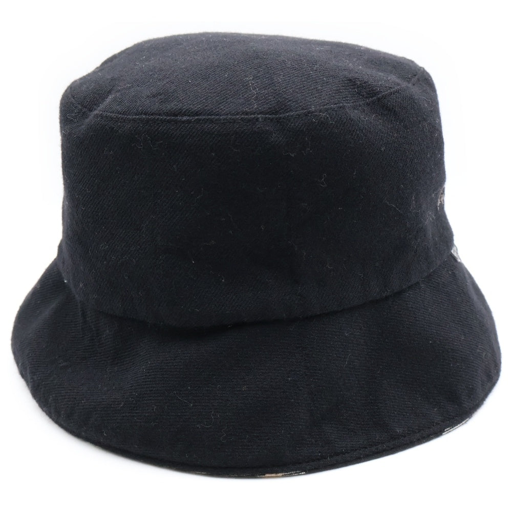 BURBERRY BLUE LABEL(バーバリーブルーレーベル) ロゴ刺繍 バーバリーチェックリバーシブルバケットハット 帽子 ブラック/ベージュ