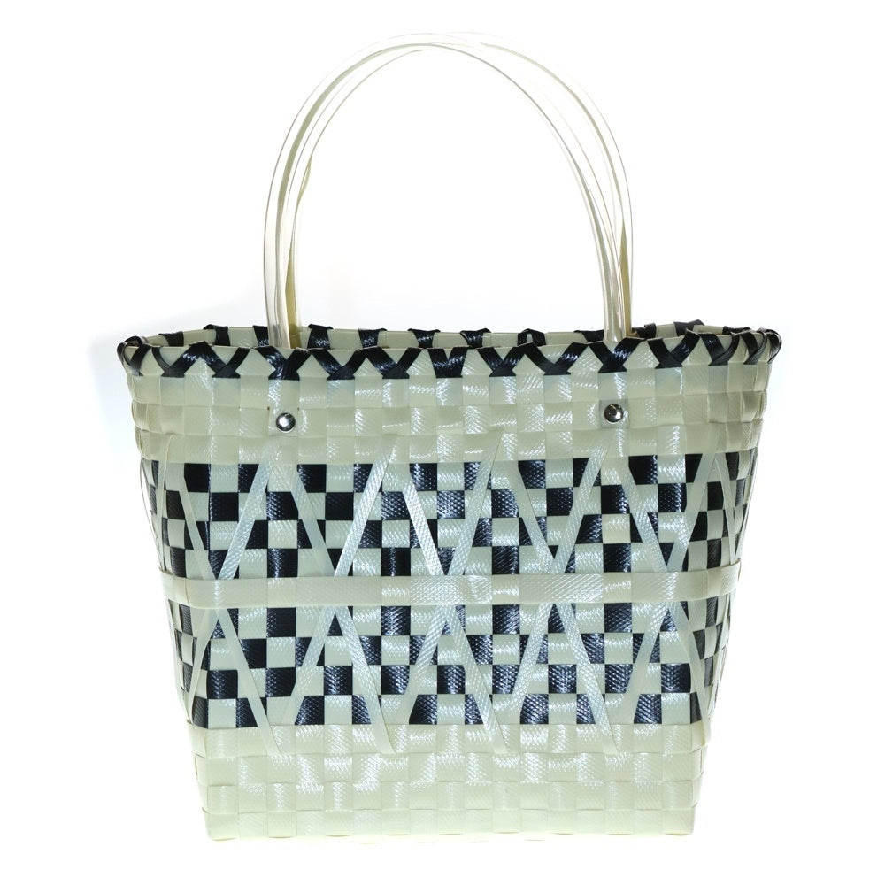 MARNI(マルニ) MARKET STENCIL BAG マーケット ステンシル レザーロゴパッチ カゴ ハンド トートバッグ ホワイト/ブラック レディース SHMH0067A0RF081