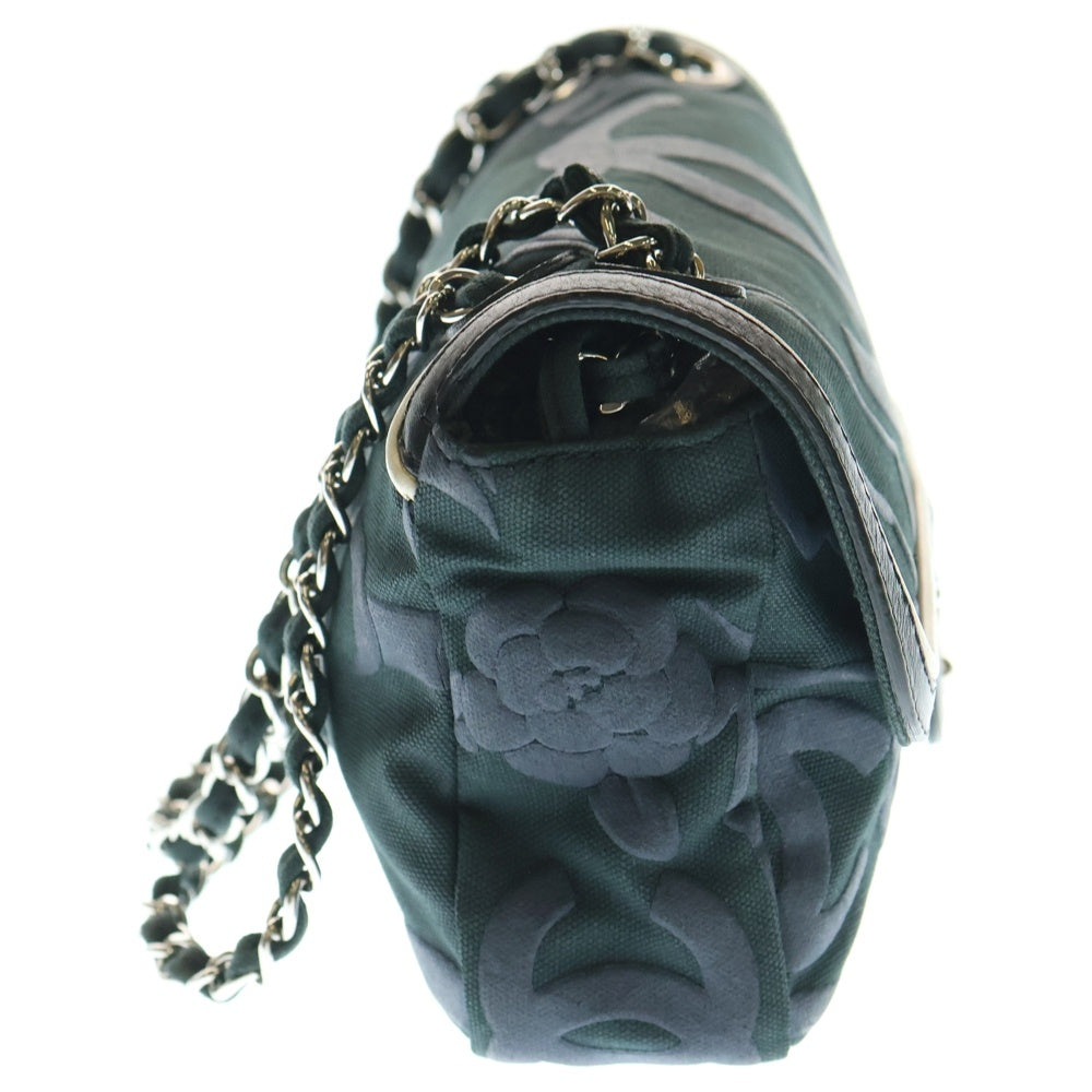 CHANEL(シャネル) カメリア チェーン ショルダーバッグ ブラック グレー キャンバス×レザー シルバー金具