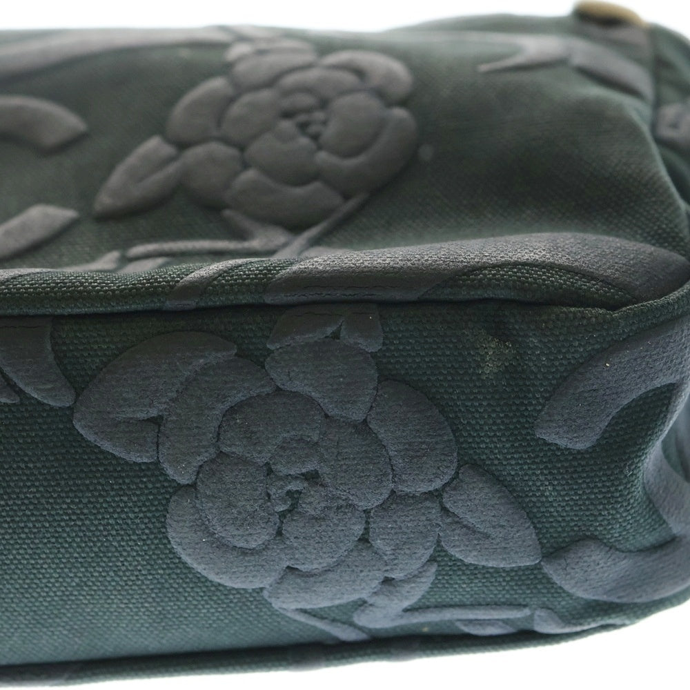 CHANEL(シャネル) カメリア チェーン ショルダーバッグ ブラック グレー キャンバス×レザー シルバー金具