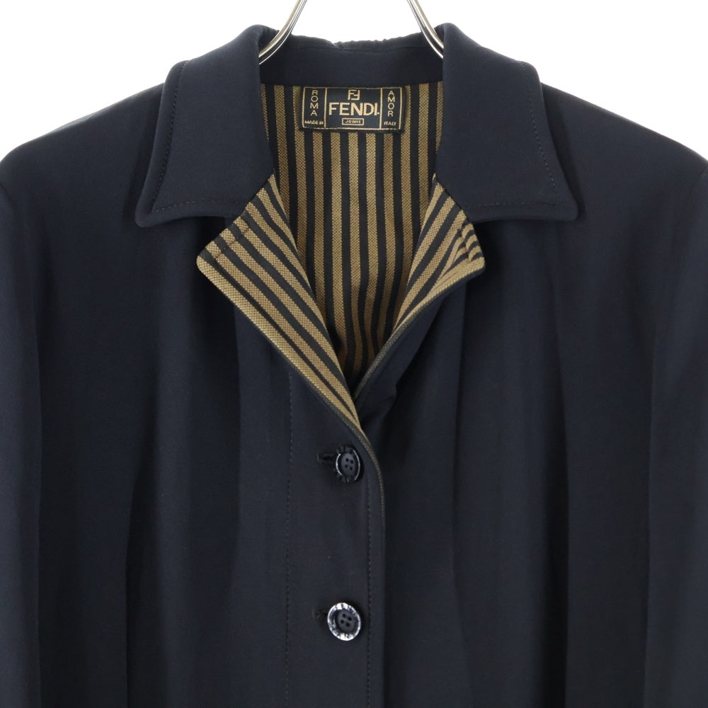 FENDI(フェンディ) ストライプ柄切り替え チェスターコート ブラック/ブラウン レディース 27.533919 11043