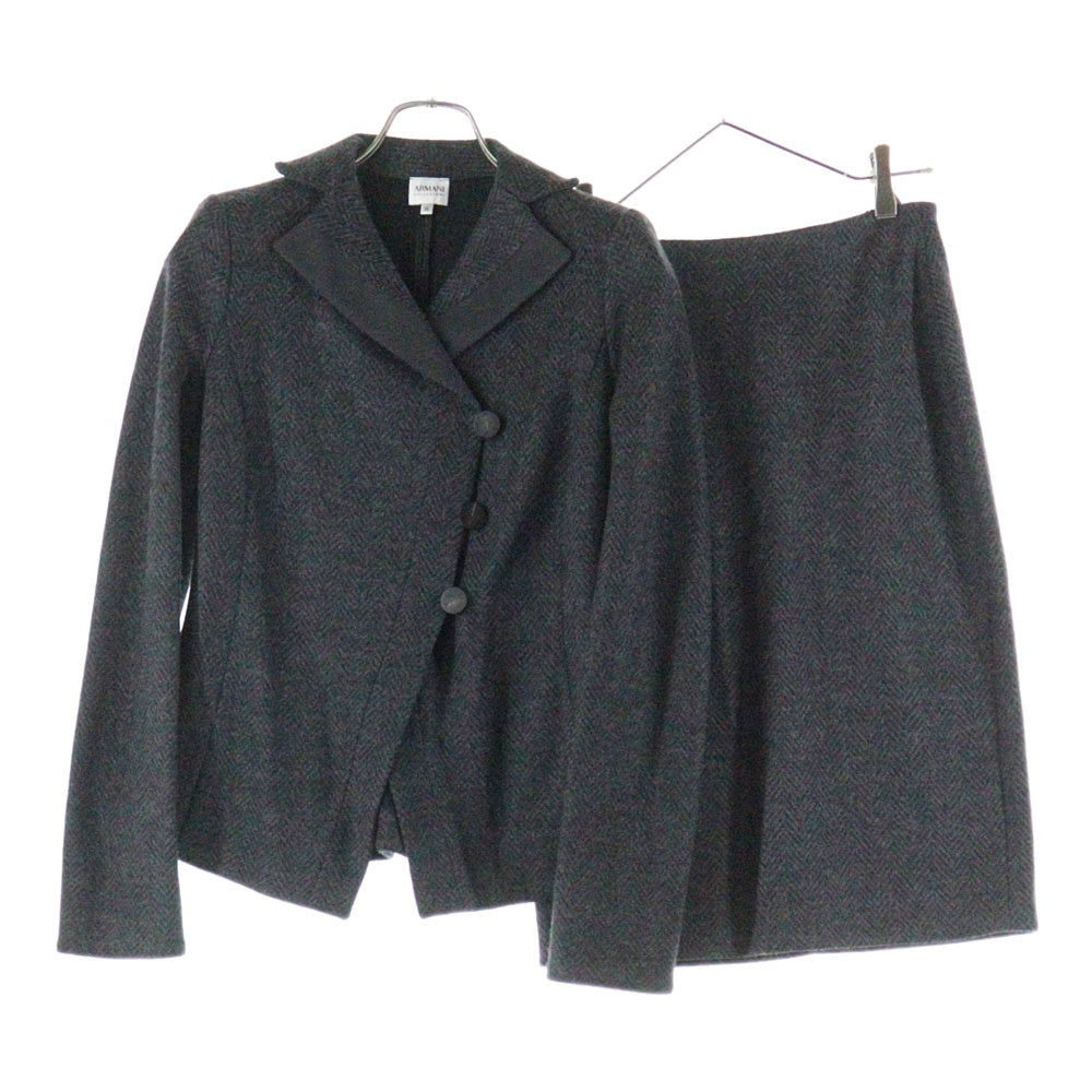 ARMANI(アルマーニ) セットアップスーツ ヘリンボーン ウール ダブルブレスト テーラードジャケット タイト ミディアムスカート グレー レディース PMG26J PMRGJ