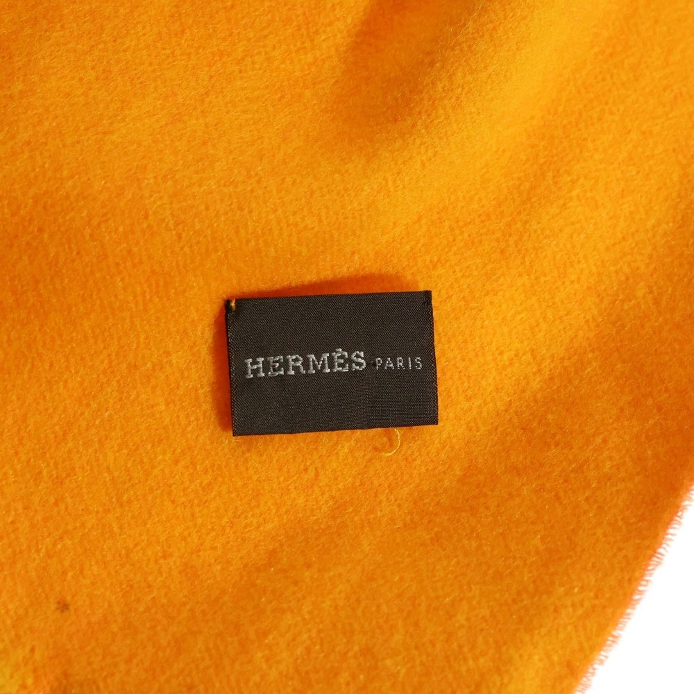 HERMES(エルメス) Hロゴ カシミヤマフラー オレンジ×イエロー