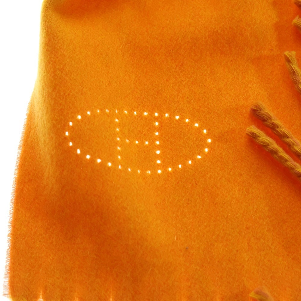 HERMES(エルメス) Hロゴ カシミヤマフラー オレンジ×イエロー