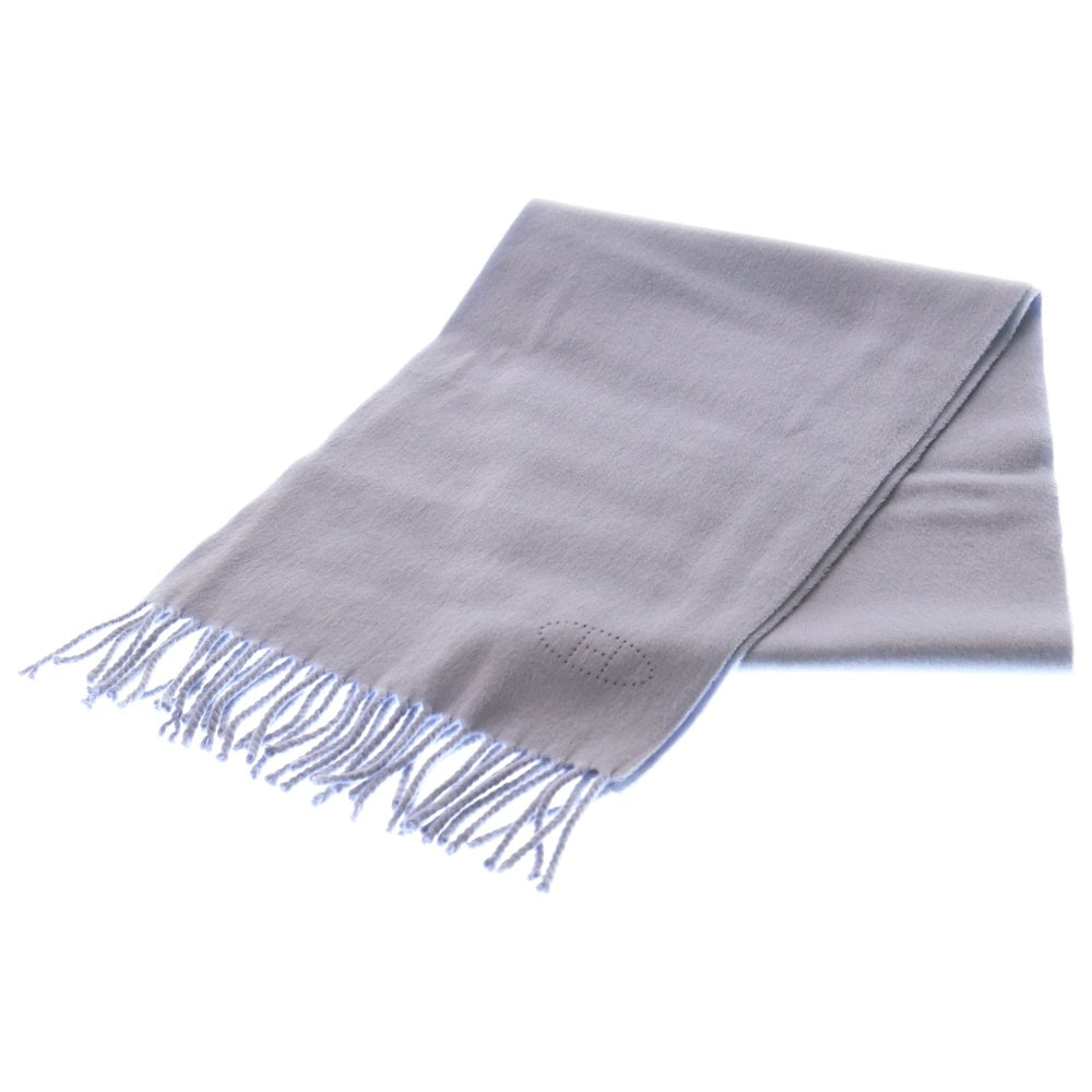 HERMES(エルメス) パンチングHロゴ フリンジ付カシミヤマフラー ブルー