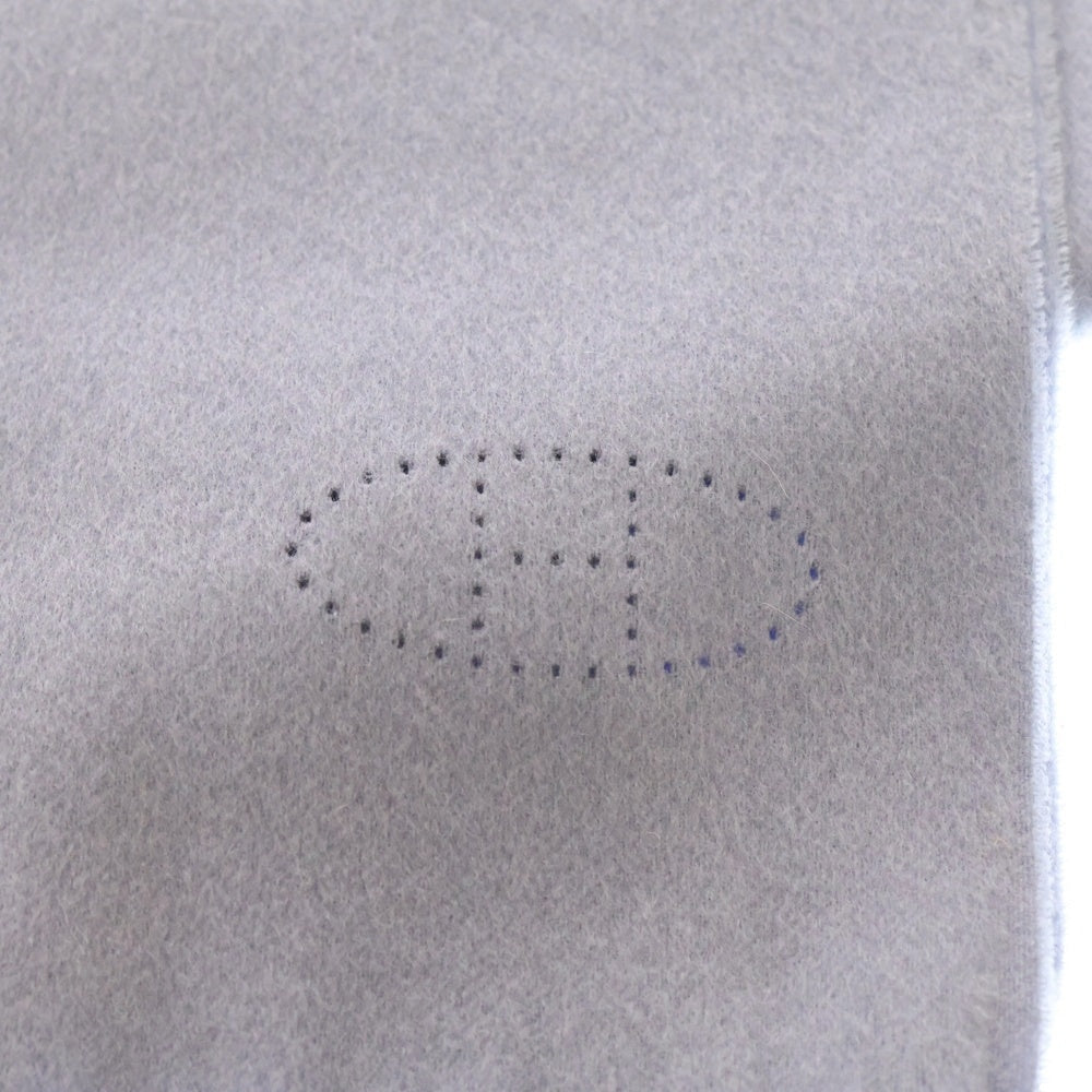 HERMES(エルメス) パンチングHロゴ フリンジ付カシミヤマフラー ブルー