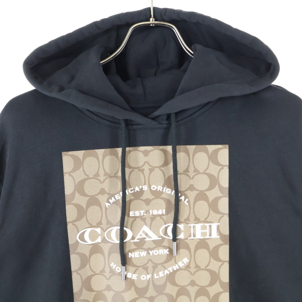 COACH(コーチ) シグネチャー ロゴプリント プルオーバースウェットパーカー フーディー ブラック C8774