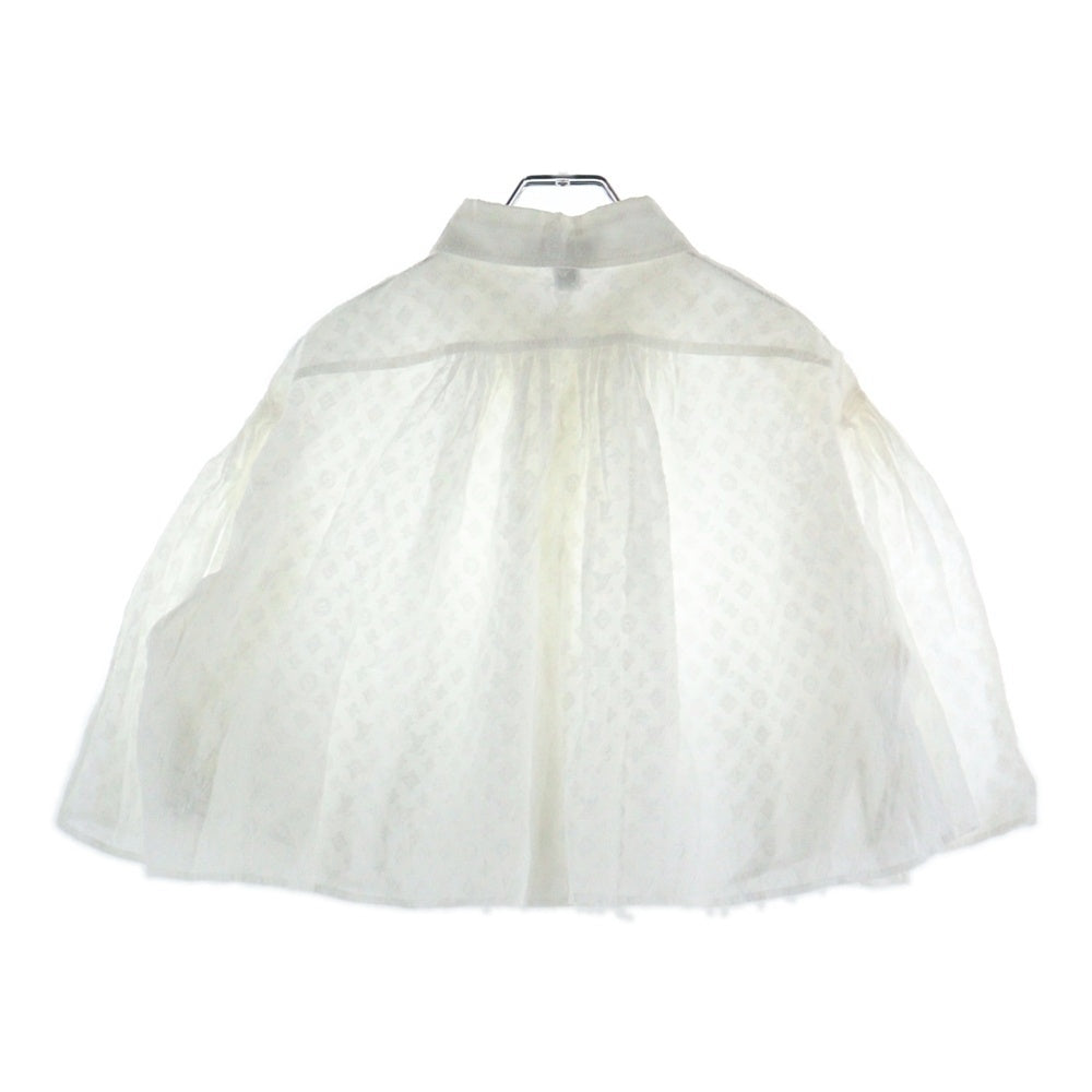 LOUIS VUITTON(ルイヴィトン) 24AW モノグラム総柄 シアー ギャザーデザイン ワイド ハーフスリーブ ブラウス シャツ ホワイト レディース RW242WW UM7 FRBL32