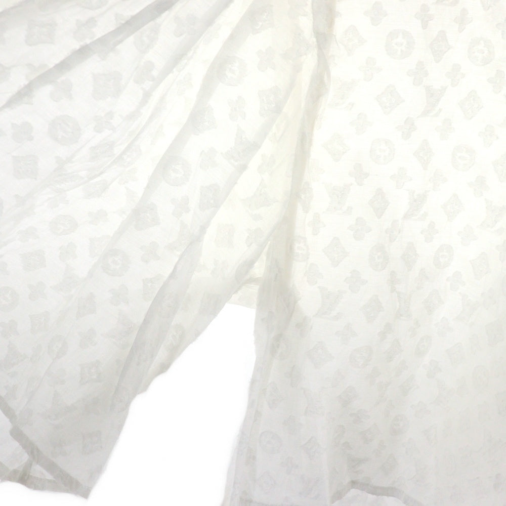 LOUIS VUITTON(ルイヴィトン) 24AW モノグラム総柄 シアー ギャザーデザイン ワイド ハーフスリーブ ブラウス シャツ ホワイト レディース RW242WW UM7 FRBL32