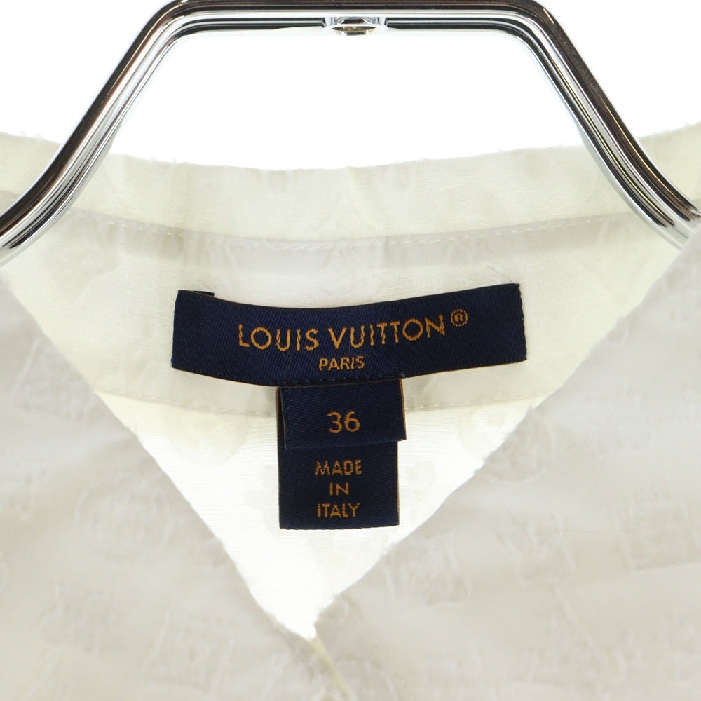 LOUIS VUITTON(ルイヴィトン) 24AW モノグラム総柄 シアー ギャザーデザイン ワイド ハーフスリーブ ブラウス シャツ ホワイト レディース RW242WW UM7 FRBL32