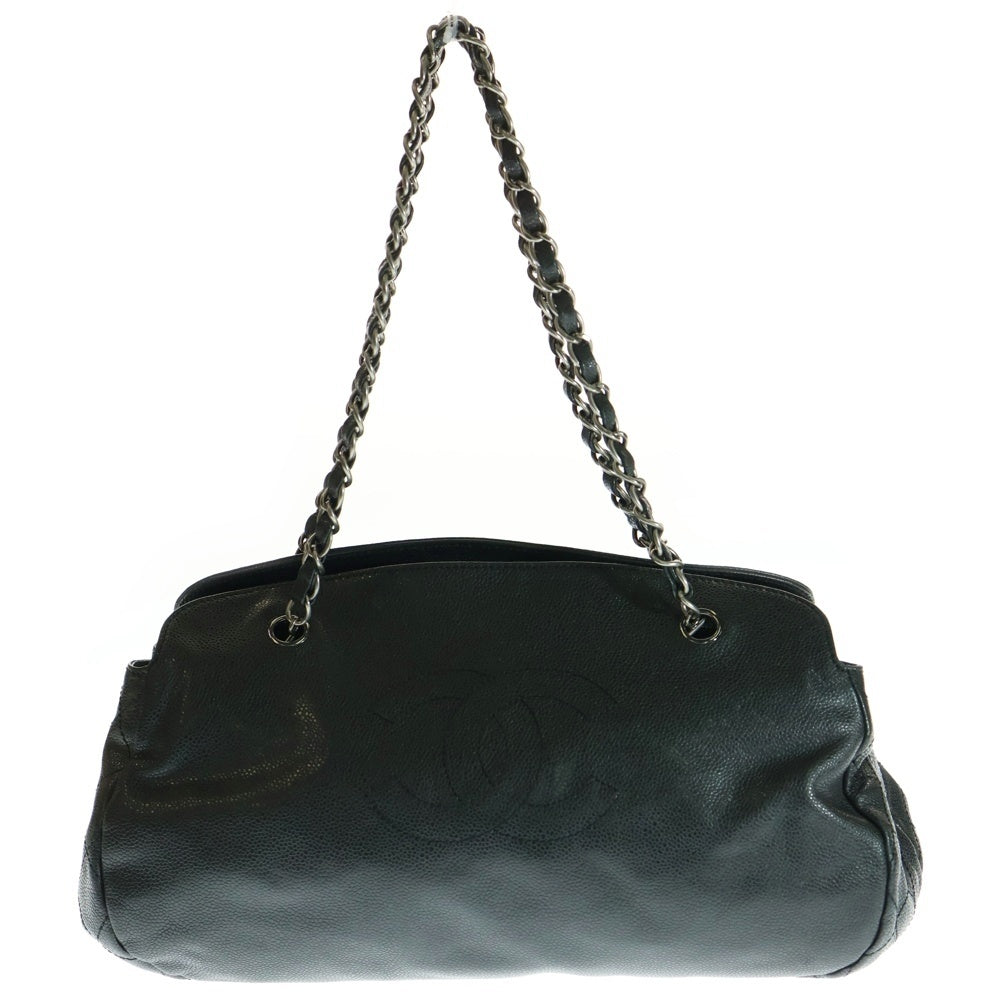 CHANEL(シャネル) マトラッセ ココマーク ソフトキャビアスキン レザー チェーン ショルダーバッグ シルバー金具 ブラック 13番台