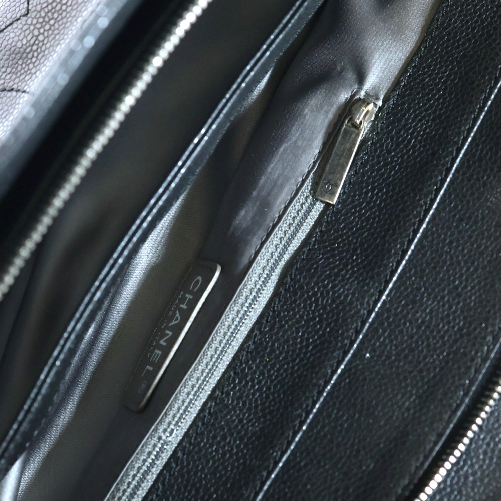 CHANEL(シャネル) マトラッセ ココマーク ソフトキャビアスキン レザー チェーン ショルダーバッグ シルバー金具 ブラック 13番台