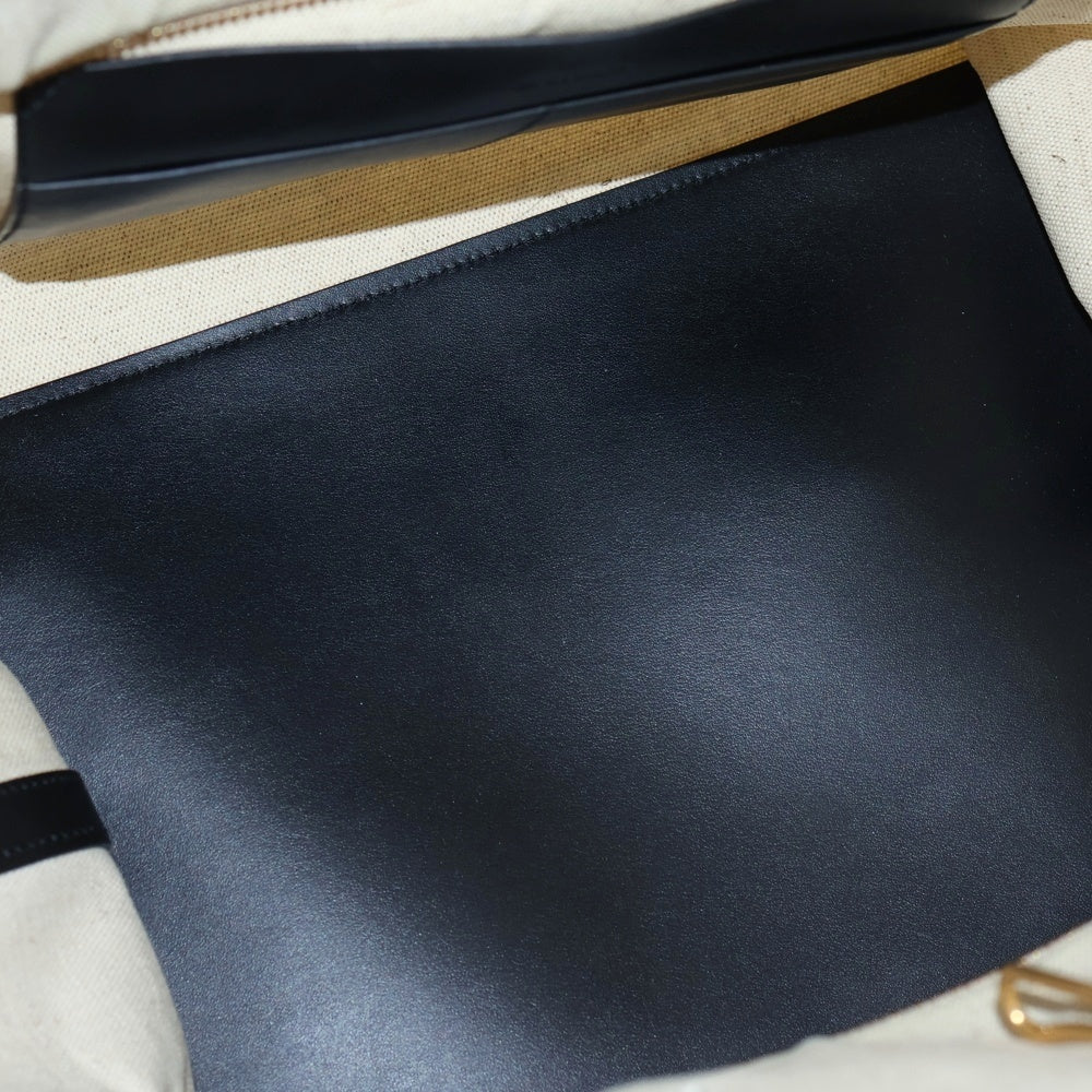 JIL SANDER(ジルサンダー) ワンダースクエア 2WAYバッグ トートバッグ ハンドバッグ ショルダーバッグ キャンバス×レザー アイボリー×ブラック ゴールド金具