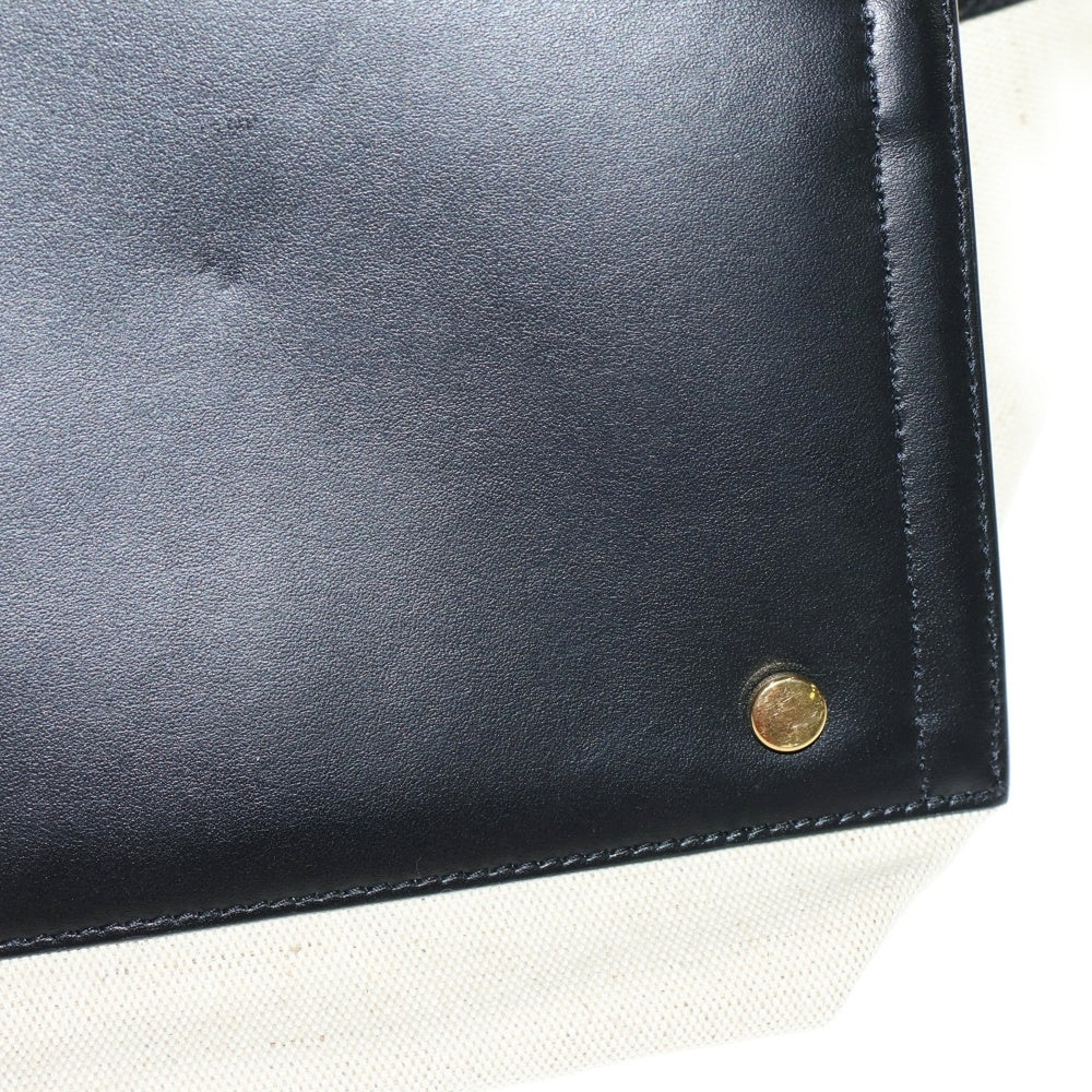 JIL SANDER(ジルサンダー) ワンダースクエア 2WAYバッグ トートバッグ ハンドバッグ ショルダーバッグ キャンバス×レザー アイボリー×ブラック ゴールド金具