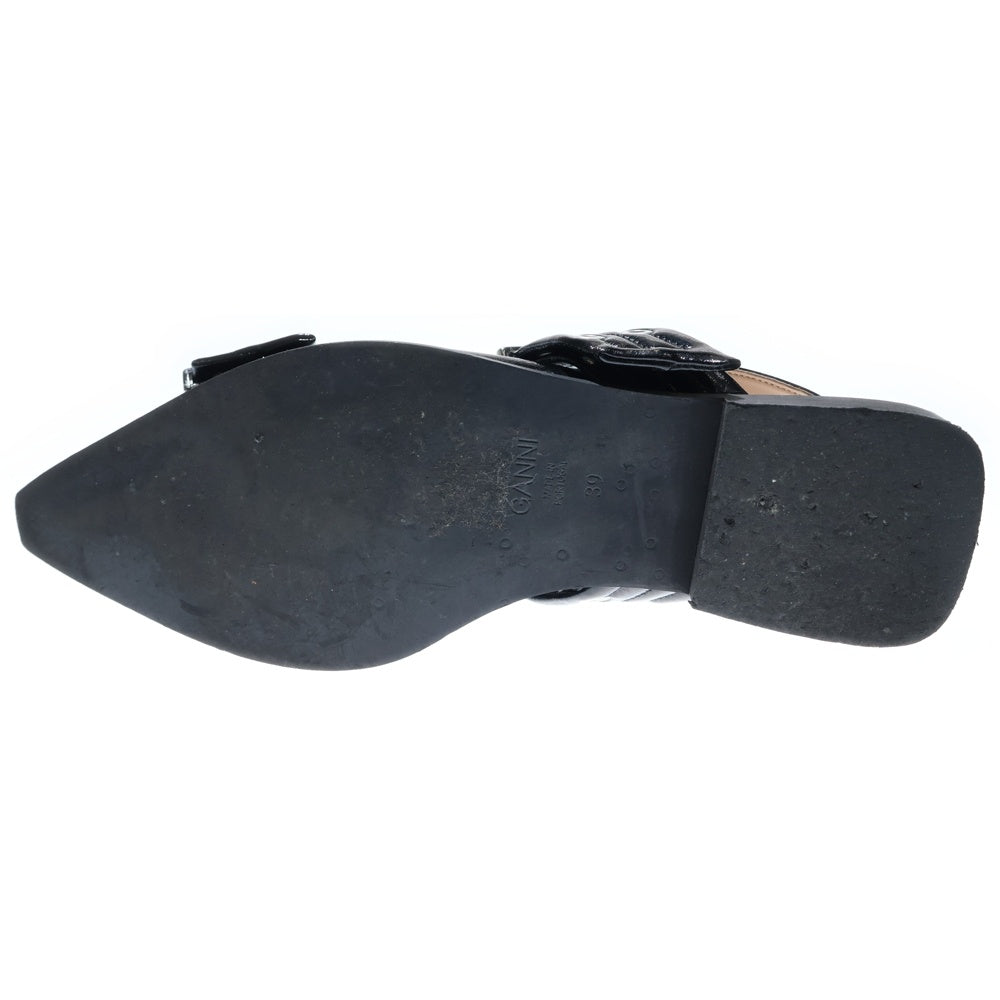 GANNI(ガニー) バックル フラットパンプス アイレットベルト ストラップ ローカットシューズ ブラック レディース