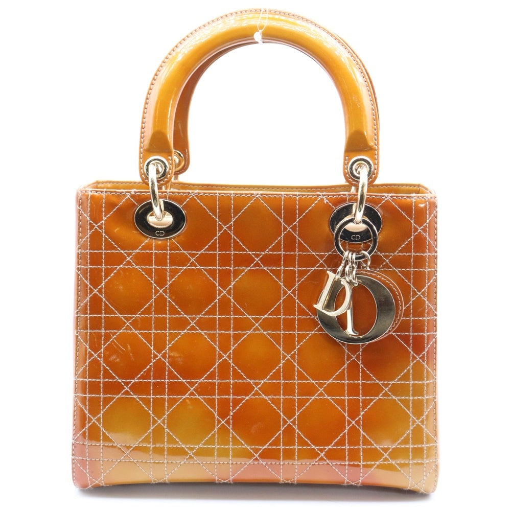 Christian Dior(クリスチャンディオール) レディディオール カナージュ ミディアム 2WAY ハンドバッグ ショルダーバッグ イエロー パテント