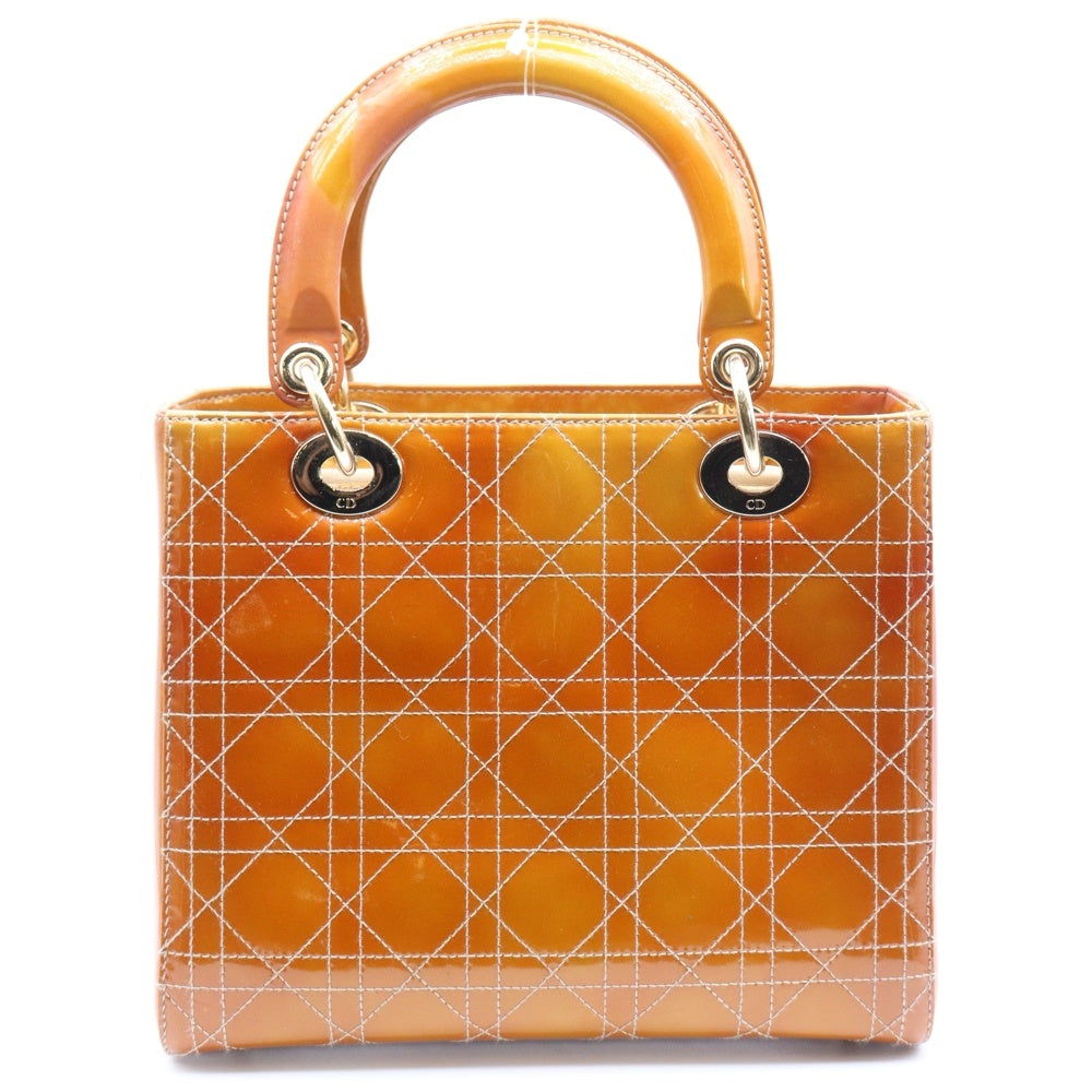 Christian Dior(クリスチャンディオール) レディディオール カナージュ ミディアム 2WAY ハンドバッグ ショルダーバッグ イエロー パテント