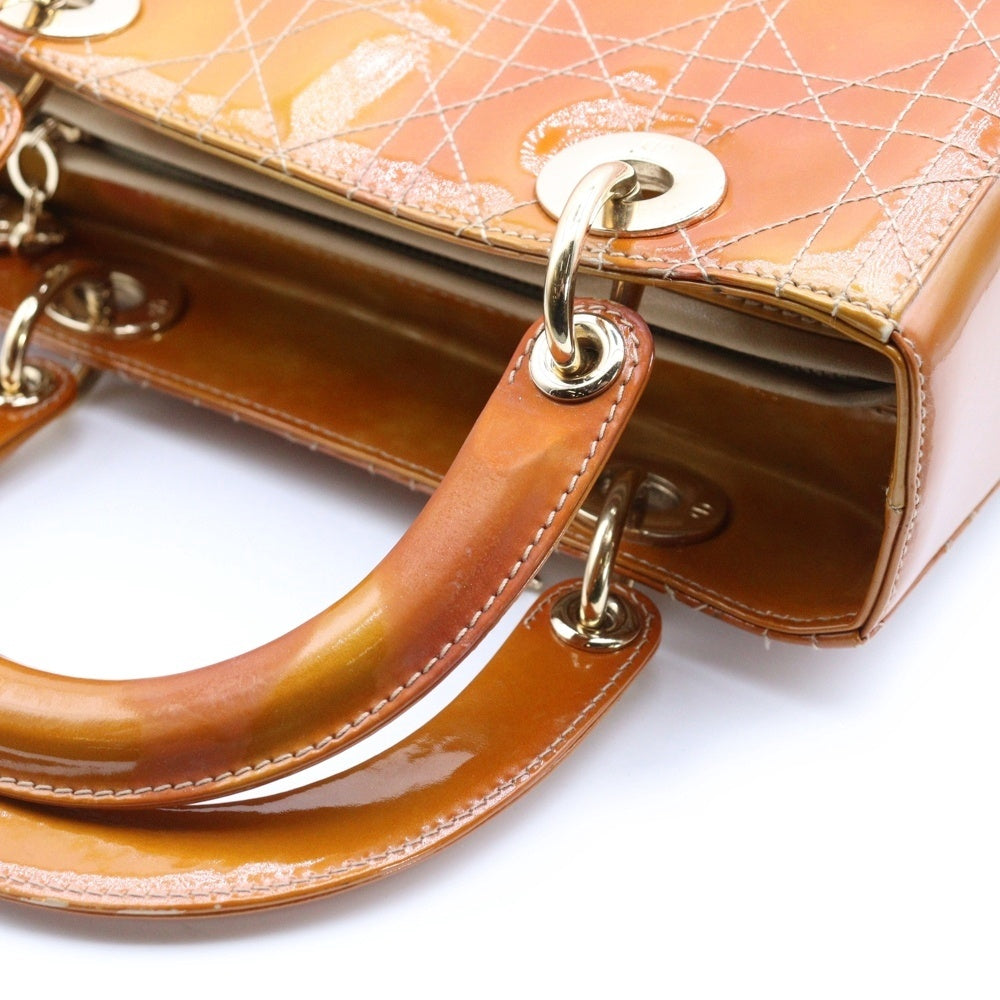 Christian Dior(クリスチャンディオール) レディディオール カナージュ ミディアム 2WAY ハンドバッグ ショルダーバッグ イエロー パテント